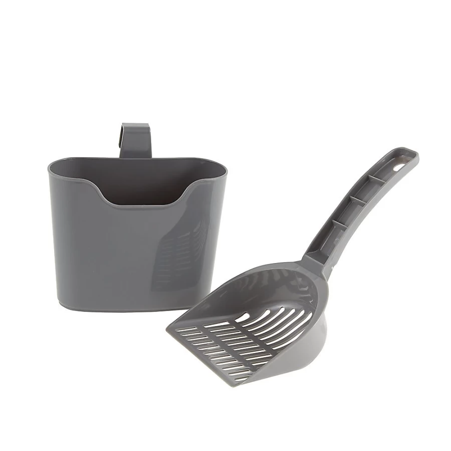 PetSmart ExquisiCat Gray Plastic Cat Litter Scoop with Storage Caddy - Durable & Convenient Waste Cleaning Tool