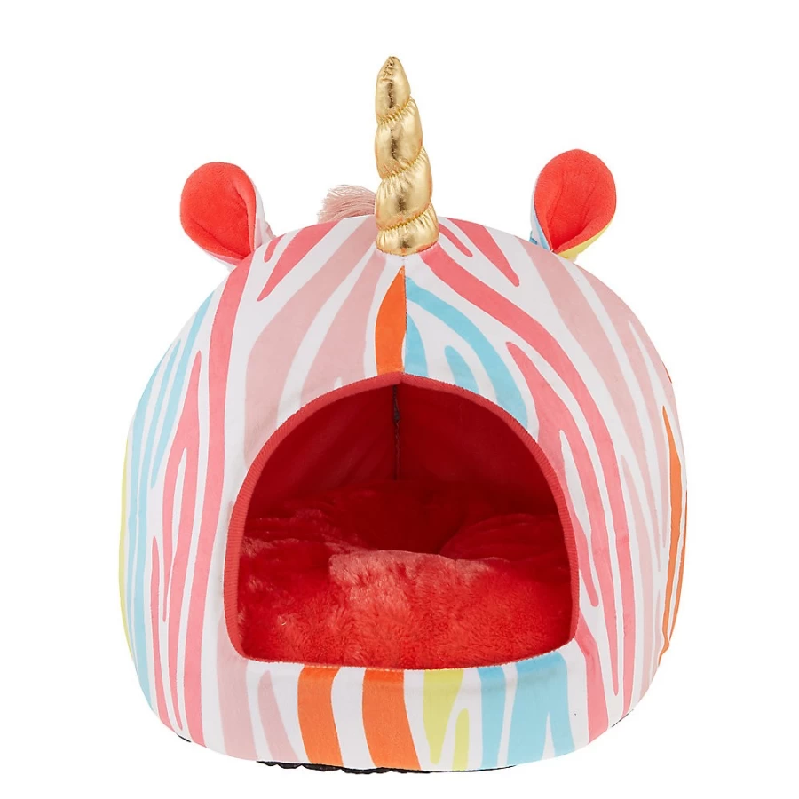 PetSmart Whisker City Rainbow Zebra Print Cat Bed - Soft Unicorn Hideaway Sleep Hut for Cats