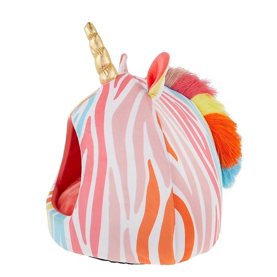 PetSmart Whisker City Rainbow Zebra Print Cat Bed - Soft Unicorn Hideaway Sleep Hut for Cats