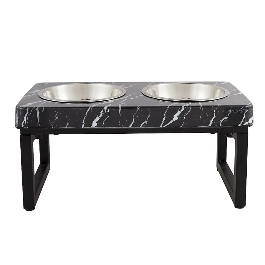 PetSmart Whisker City Elevated Cat Bowls - Foldable Marble Design, 1.25-Cup Capacity, Double Diner for Cats