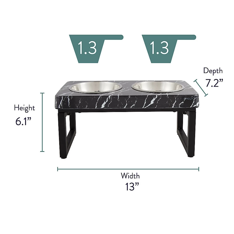 PetSmart Whisker City Elevated Cat Bowls - Foldable Marble Design, 1.25-Cup Capacity, Double Diner for Cats