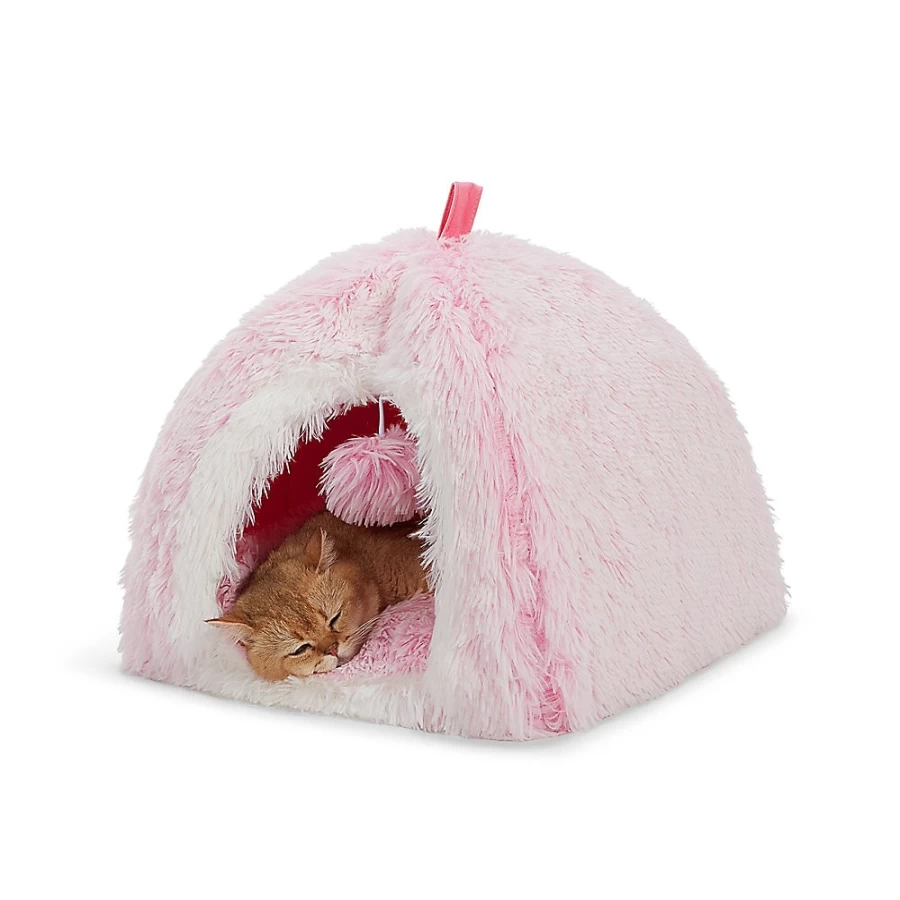 PetSmart Pink Ombre Fur Pyramid Cat Hut Bed - Cozy Whisker City Cat Cave for Kittens