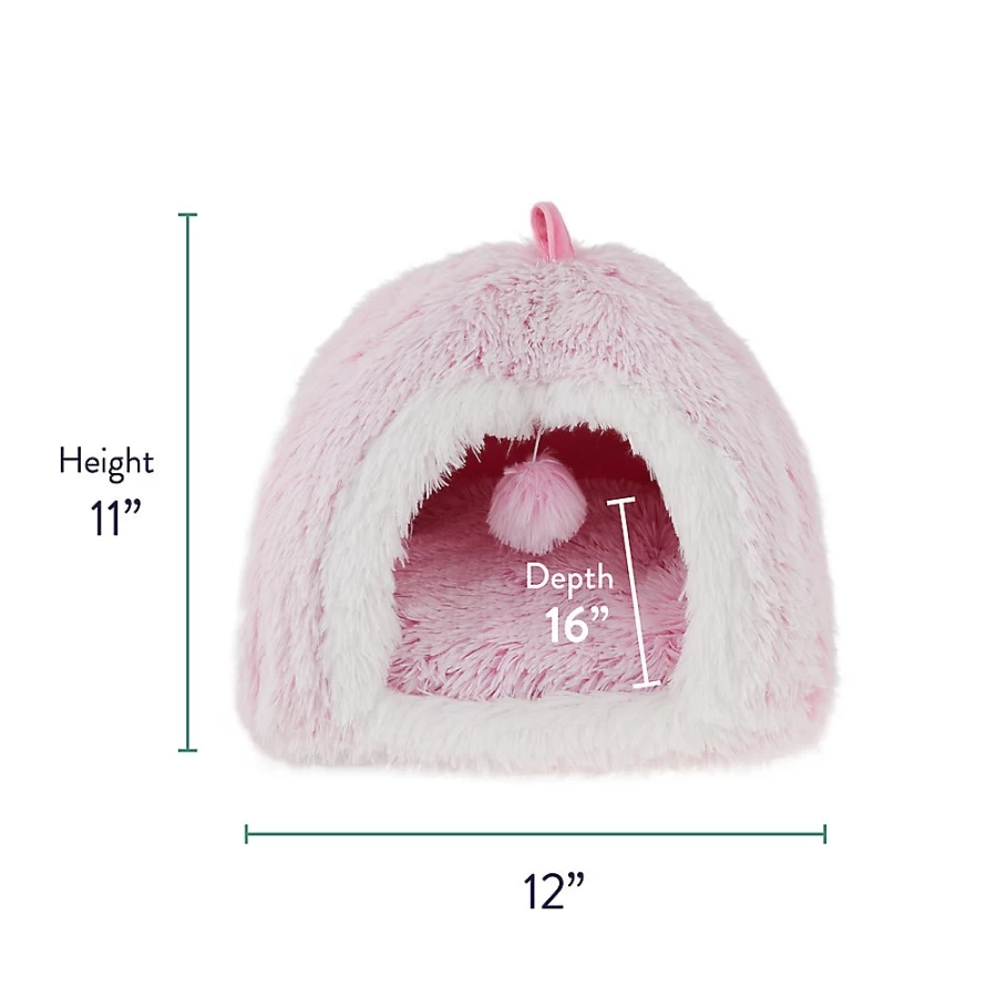 PetSmart Pink Ombre Fur Pyramid Cat Hut Bed - Cozy Whisker City Cat Cave for Kittens