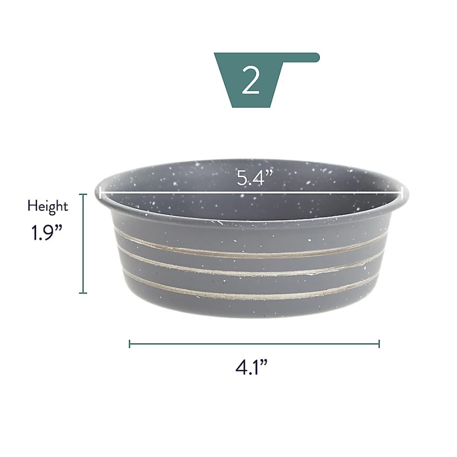 PetSmart Whisker City 2-Cup Yum Embossed Cat Bowl for Food & Water, Dark Grey Linear Design