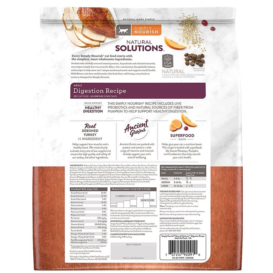 PetSmart Simply Nourish Natural Digestive Support Dry Cat Food with Turkey & Whole Grains for Healthy Digestion