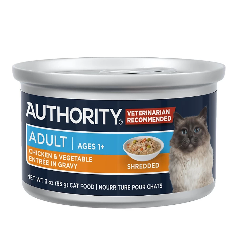PetSmart Authority Everyday Health Cat Wet Food - 3 Oz, Shredded Chicken in Gravy, With-Grain Recipe for Adult Cats