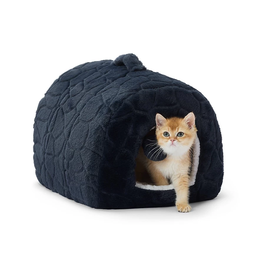 PetSmart Whisker City Navy Blue Cat Hideaway Hut - Cozy Fur Cat Bed for Indoor Cats