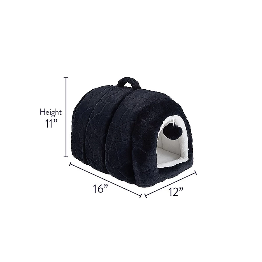 PetSmart Whisker City Navy Blue Cat Hideaway Hut - Cozy Fur Cat Bed for Indoor Cats