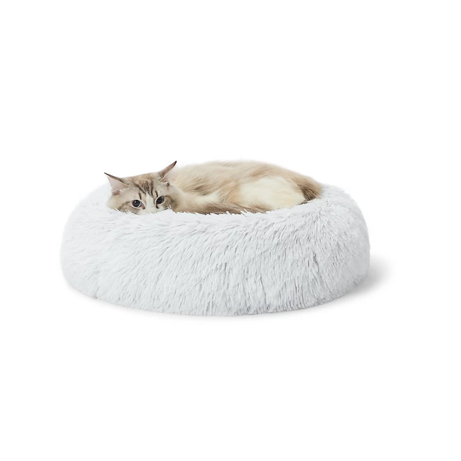 PetSmart Whisker City White Faux Mohair Donut Cat Bed for Cozy Comfort