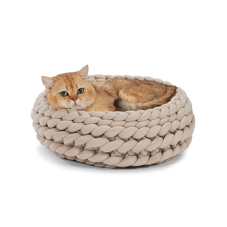PetSmart Grey Braided Cat Bed - Cozy Whisker City Basket for Cats