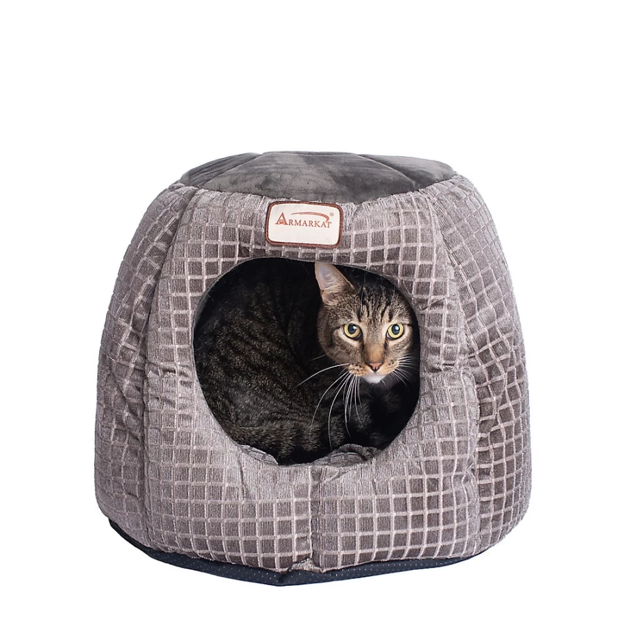 PetSmart Luxe Velvet Covered Cat Bed - Armarkat BronzeSilver Plush Pet Bed for Comfort & Style