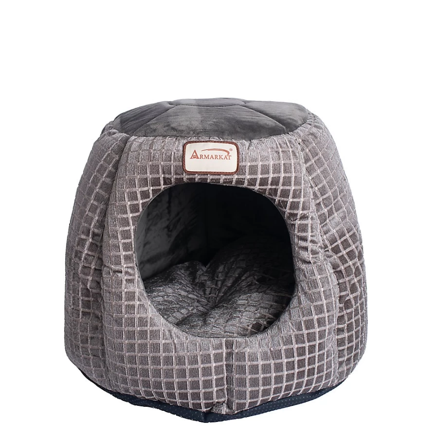 PetSmart Luxe Velvet Covered Cat Bed - Armarkat BronzeSilver Plush Pet Bed for Comfort & Style