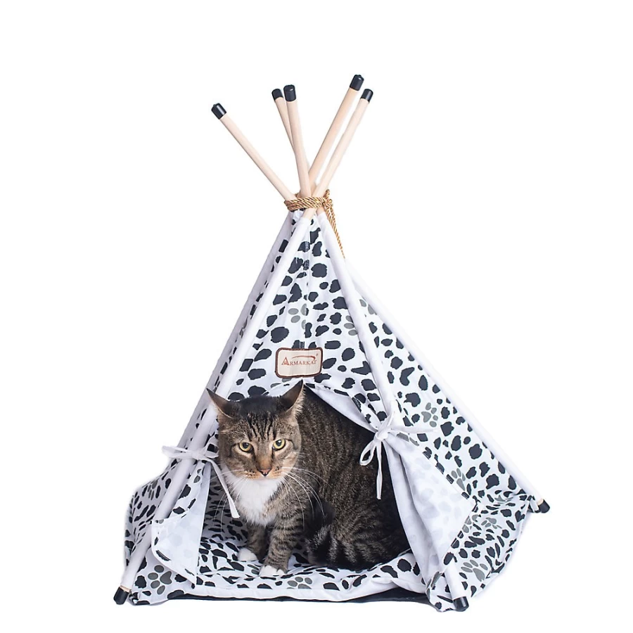 PetSmart Armarkat Teepee Cat Tent with Paw Print Design - Cozy Black & White Pet Bed for Indoor Cats