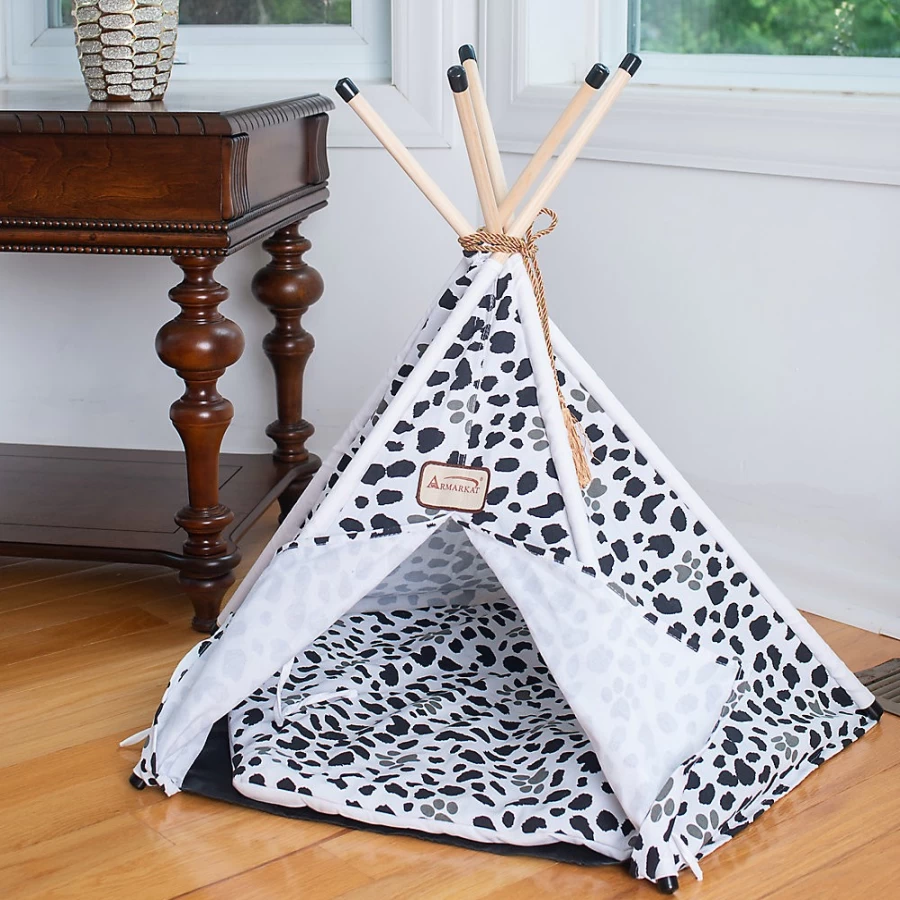 PetSmart Armarkat Teepee Cat Tent with Paw Print Design - Cozy Black & White Pet Bed for Indoor Cats