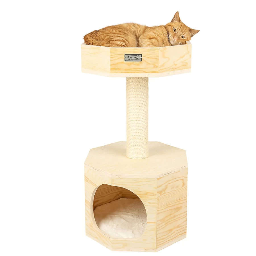 PetSmart Armarkat 29-inch Scots Pine Real Wood Cat Condo Tree – Natural Premium Cat Tower for Indoor Cats