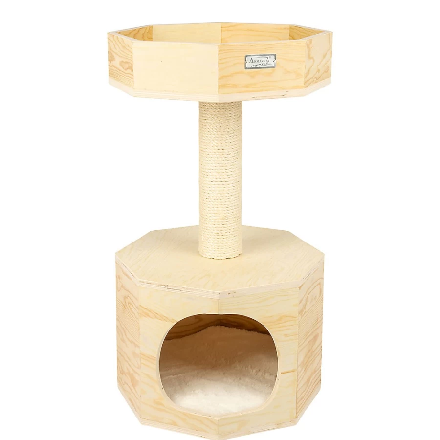 PetSmart Armarkat 29-inch Scots Pine Real Wood Cat Condo Tree – Natural Premium Cat Tower for Indoor Cats