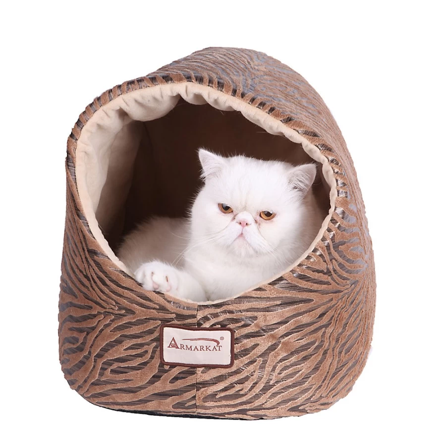 PetSmart Armarkat Enclosed Cat Bed - Bronze Beige Tiger Stripe Cozy Pet Cave for Indoor Cats