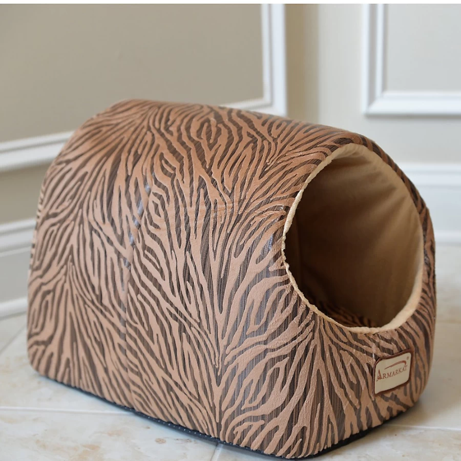 PetSmart Armarkat Enclosed Cat Bed - Bronze Beige Tiger Stripe Cozy Pet Cave for Indoor Cats