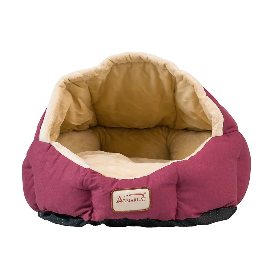 PetSmart Armarkat Burgundy & Beige Cat Cave Bed for Indoor Cats