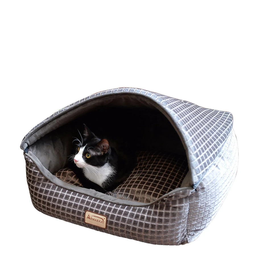 PetSmart Armarkat Checkered Cat Bed with Pocket - Bronze & Silver Cozy Pet Bed