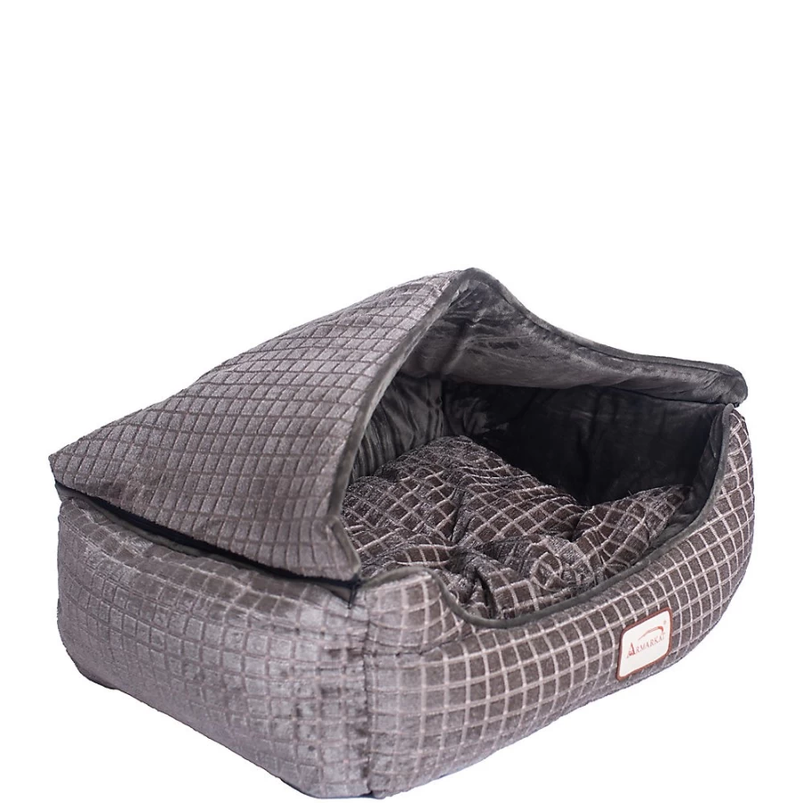 PetSmart Armarkat Checkered Cat Bed with Pocket - Bronze & Silver Cozy Pet Bed