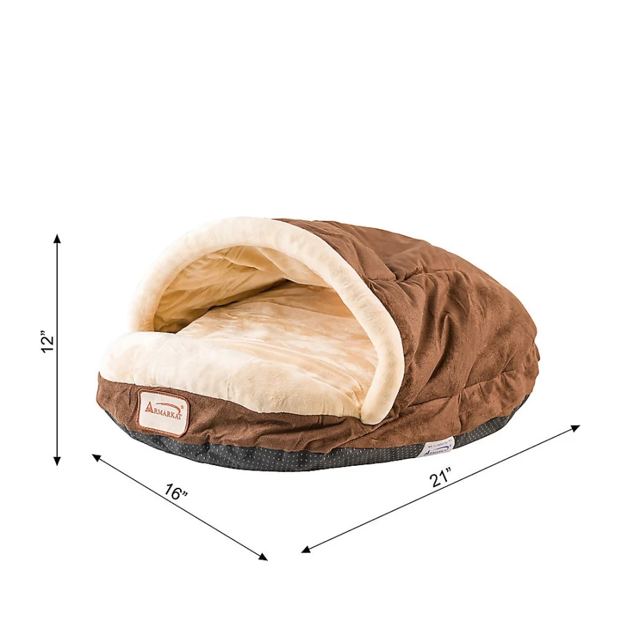 PetSmart Armarkat Mocha Luxe Velvet Burrow Cave Bed for Cats - Soft & Cozy Cat Cave