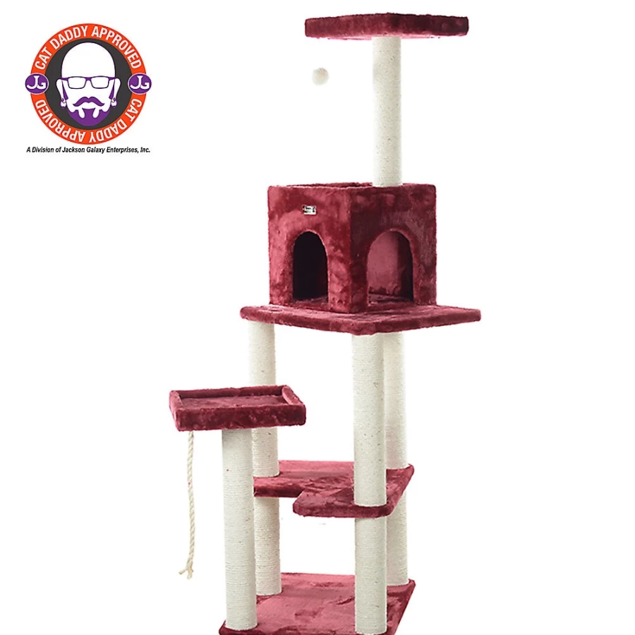 PetSmart Armarkat 6-Tier Cat Tree with Faux Fur and Real Wood, 69-Inch Burgundy Cat Tower for Climbing and Scratching