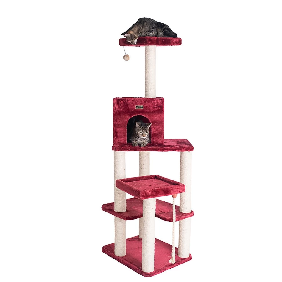 PetSmart Armarkat 6-Tier Cat Tree with Faux Fur and Real Wood, 69-Inch Burgundy Cat Tower for Climbing and Scratching