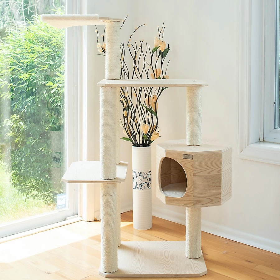 PetSmart Armarkat 54-inch Scots Pine Real Wood Cat Condo Tree – Natural Premium Cat Tower for Indoor Cats