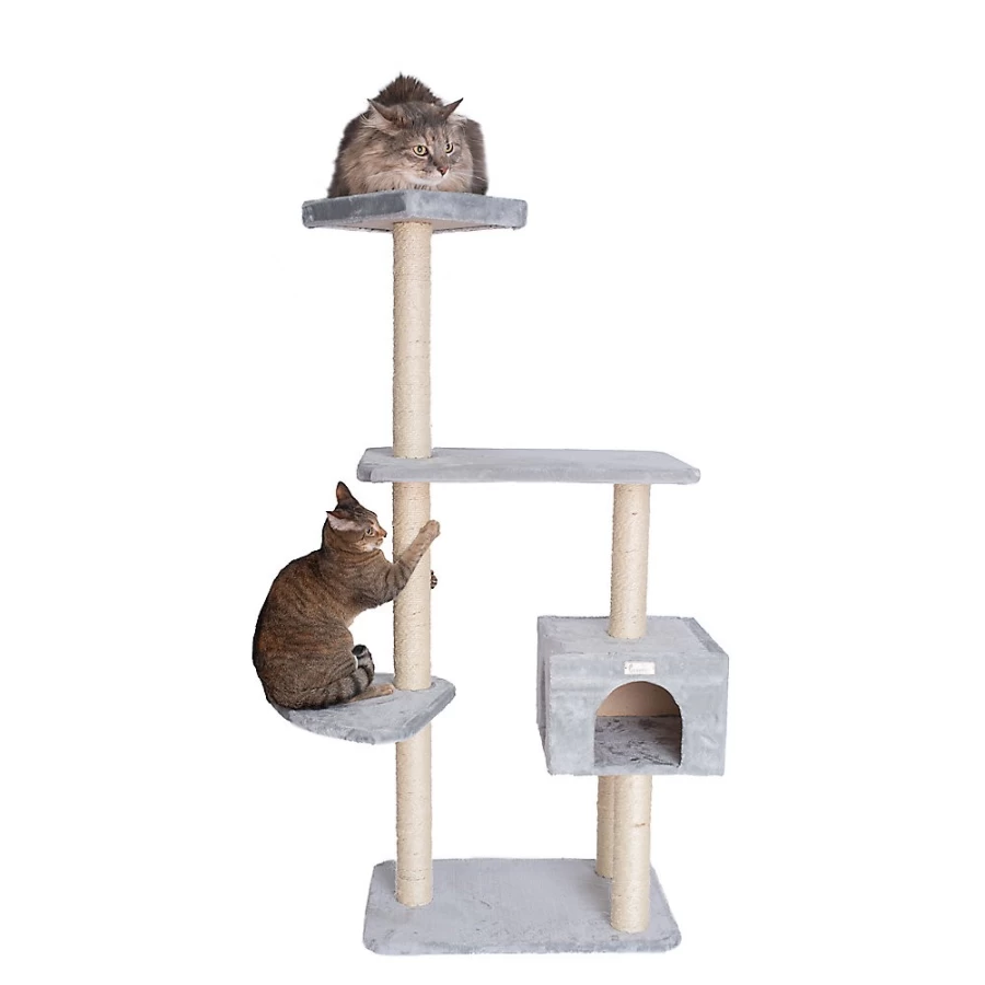 PetSmart GleePet 57-inch Gray Cat Tree with Perch - Real Wood & Faux Fur for Climbing and Scratching