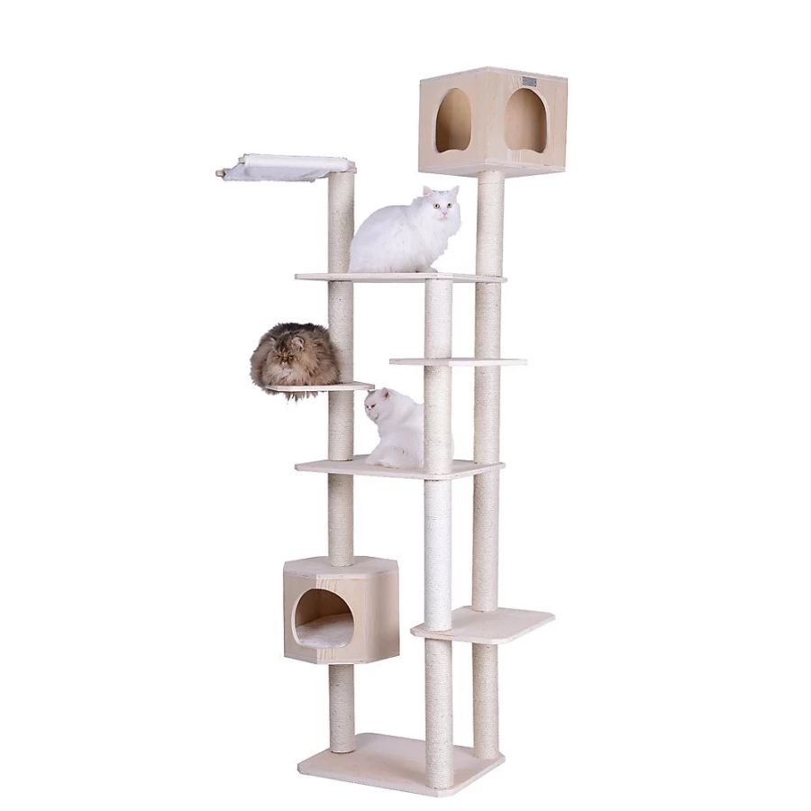 PetSmart Armarkat 89-inch Scots Pine Real Wood Cat Condo Tree – Natural Premium Cat Tower for Indoor Cats