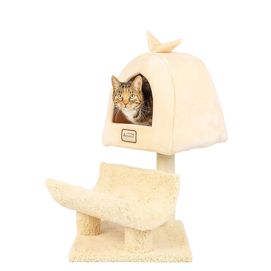 PetSmart Armarkat 31-inch Cat Tree with Scratching Post - Goldenrod Faux Fleece & Real Wood Condo for Cats