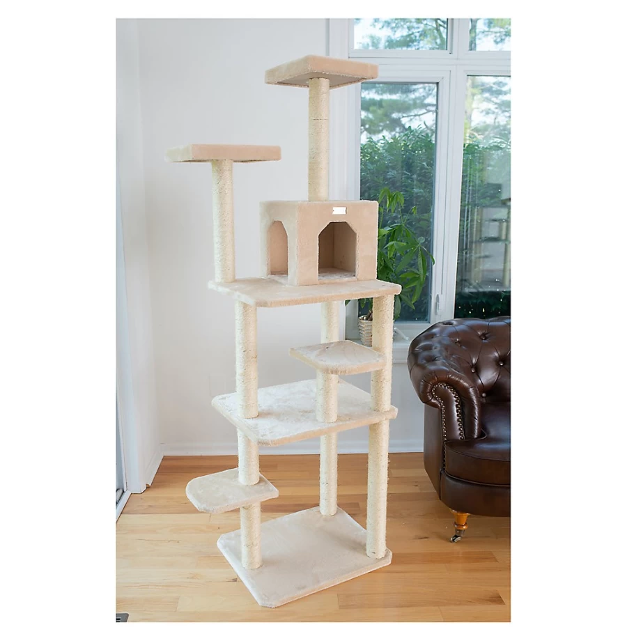 PetSmart GleePet 74-inch Beige Cat Tree with Real Wood Frame and Faux Fur Cover