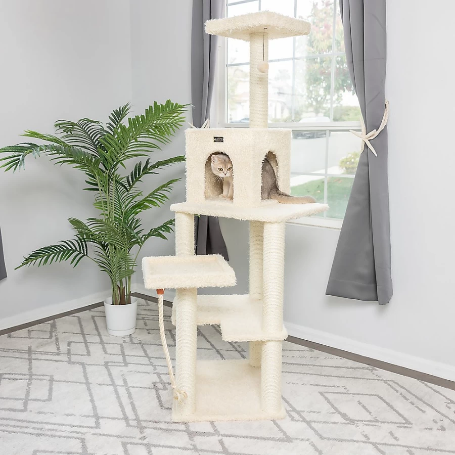 PetSmart Armarkat 69-inch Beige Multi-Level Cat Tree with Faux Fur & Real Wood - Sturdy Cat Stand House for Climbing & Play