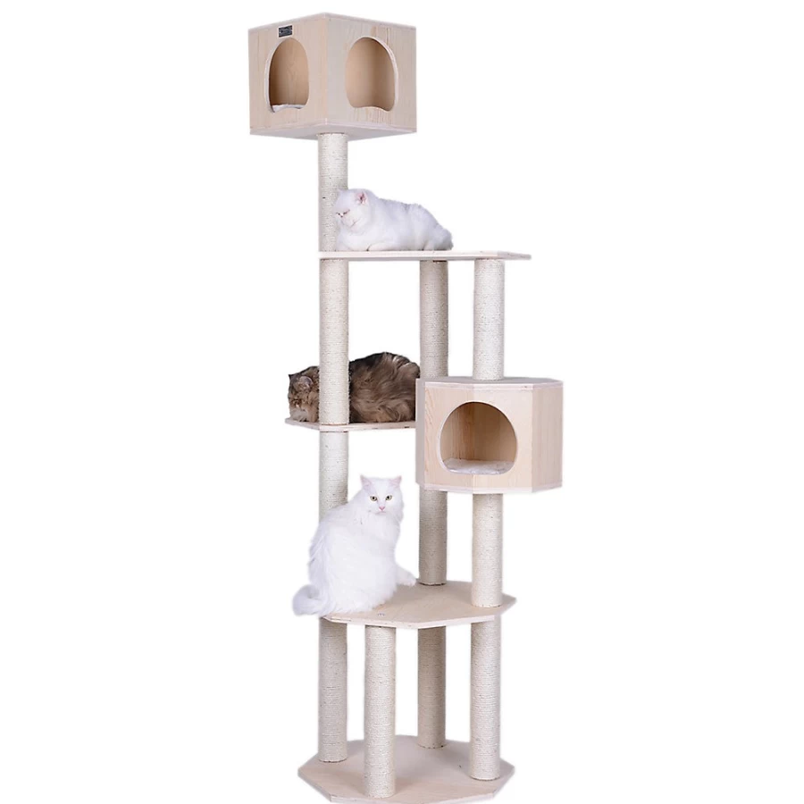 PetSmart Armarkat 85-inch Scots Pine Real Wood Cat Condo Tree – Natural Premium Cat Tower for Indoor Cats