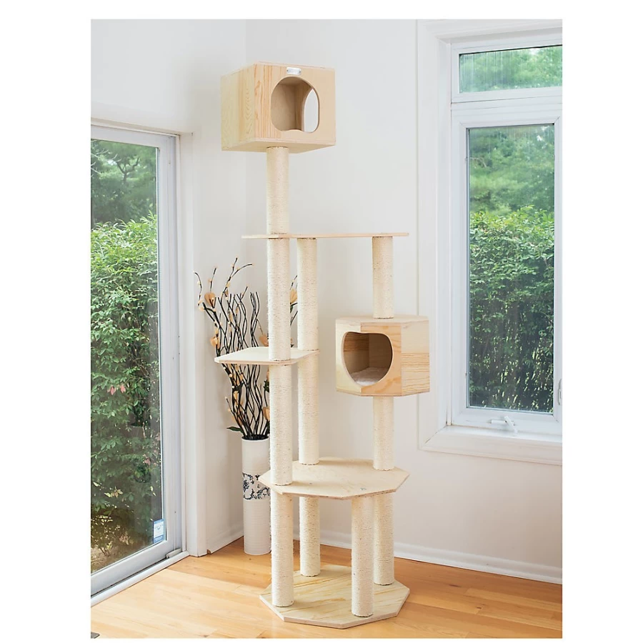 PetSmart Armarkat 85-inch Scots Pine Real Wood Cat Condo Tree – Natural Premium Cat Tower for Indoor Cats