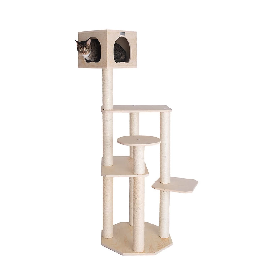 PetSmart Armarkat 69-inch Scots Pine Cat Tree with Multi-Level Platforms, Modern Natural Wood Cat Tower for Indoor Cats