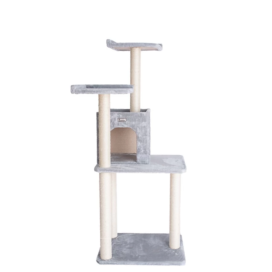 PetSmart 57-inch Silver Gray Faux Fur Cat Tree with 2 Doors and Real Wood Condo for Cats