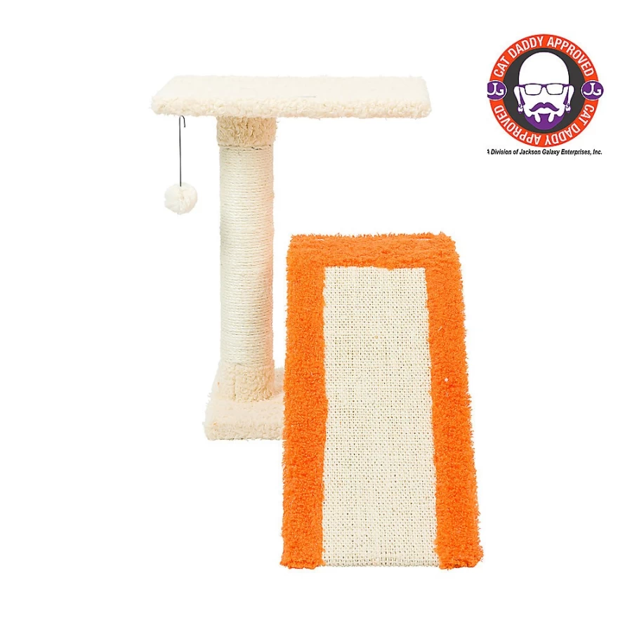 PetSmart Armarkat 20-inch Sisal-Covered Cat Tree with Two-Level Wood Platform in Beige & Orange