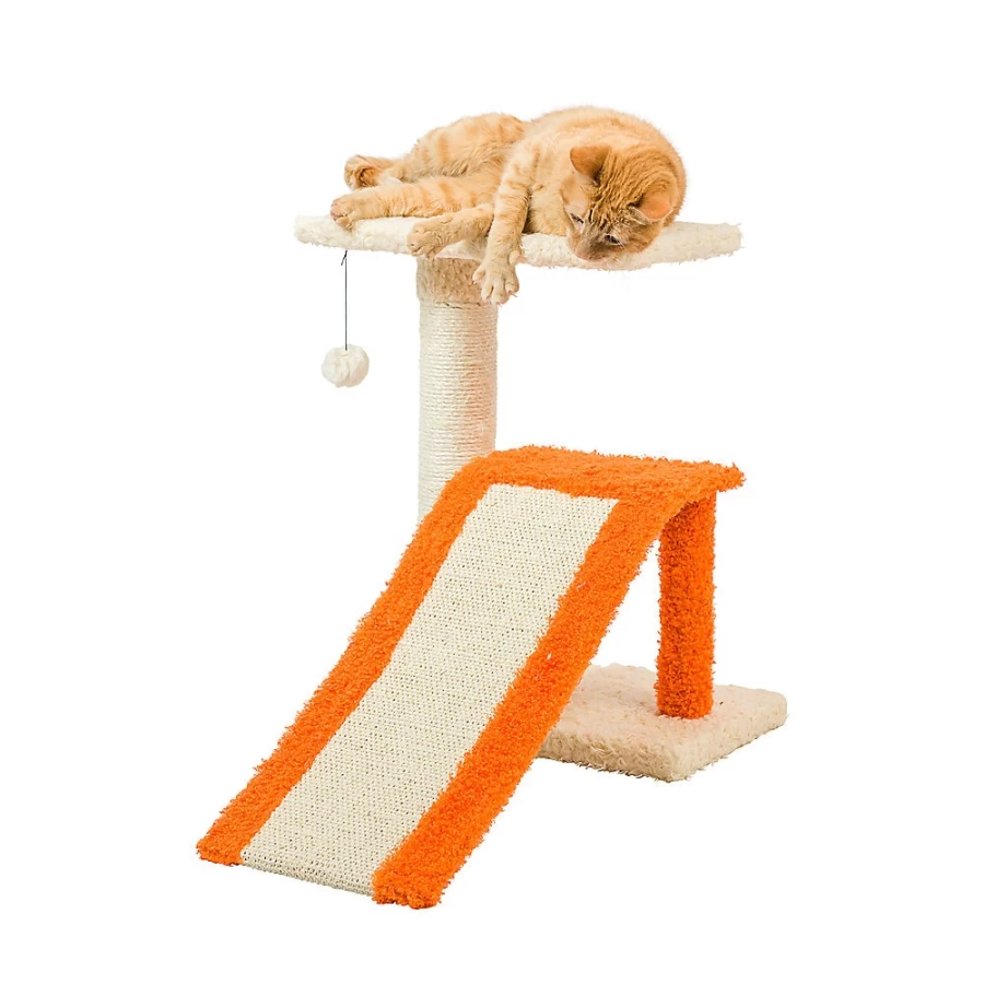 PetSmart Armarkat 20-inch Sisal-Covered Cat Tree with Two-Level Wood Platform in Beige & Orange