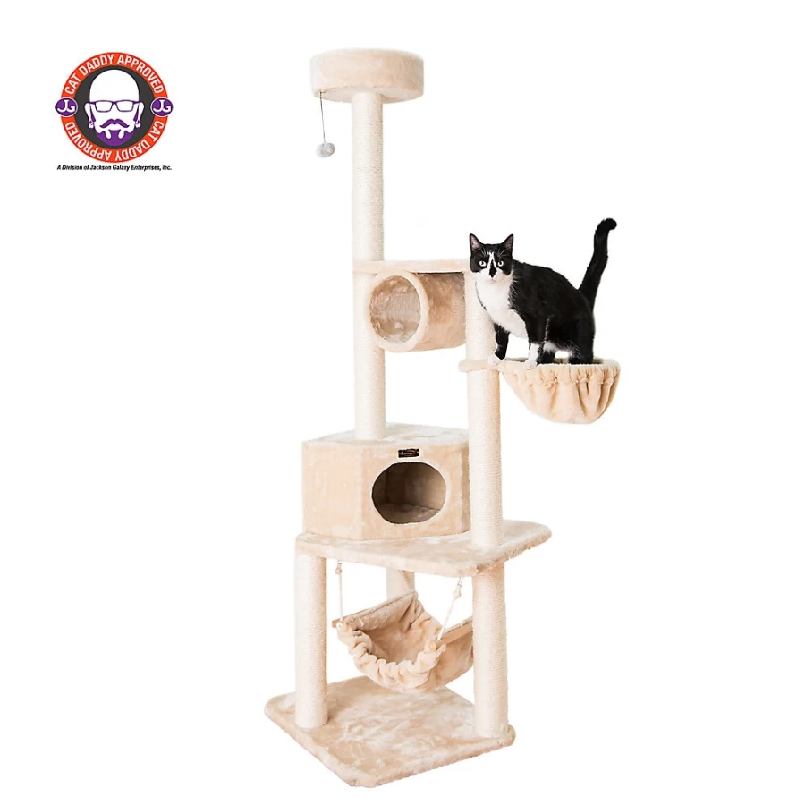 PetSmart Armarkat 72-inch Beige Cat Tree with Real Wood and Faux Fur, Classic Basket Condo for Cats