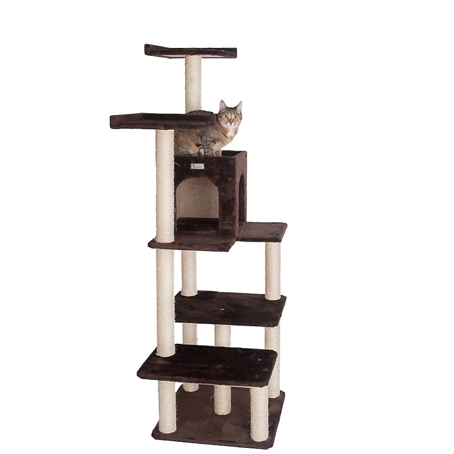 PetSmart GleePet 66-inch Coffee Brown Cat Tree with Faux Fur Perch and Real Wood Base