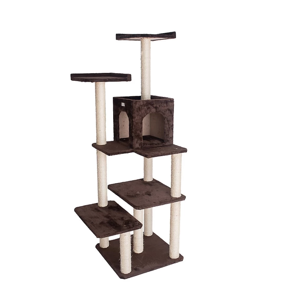 PetSmart GleePet 66-inch Coffee Brown Cat Tree with Faux Fur Perch and Real Wood Base
