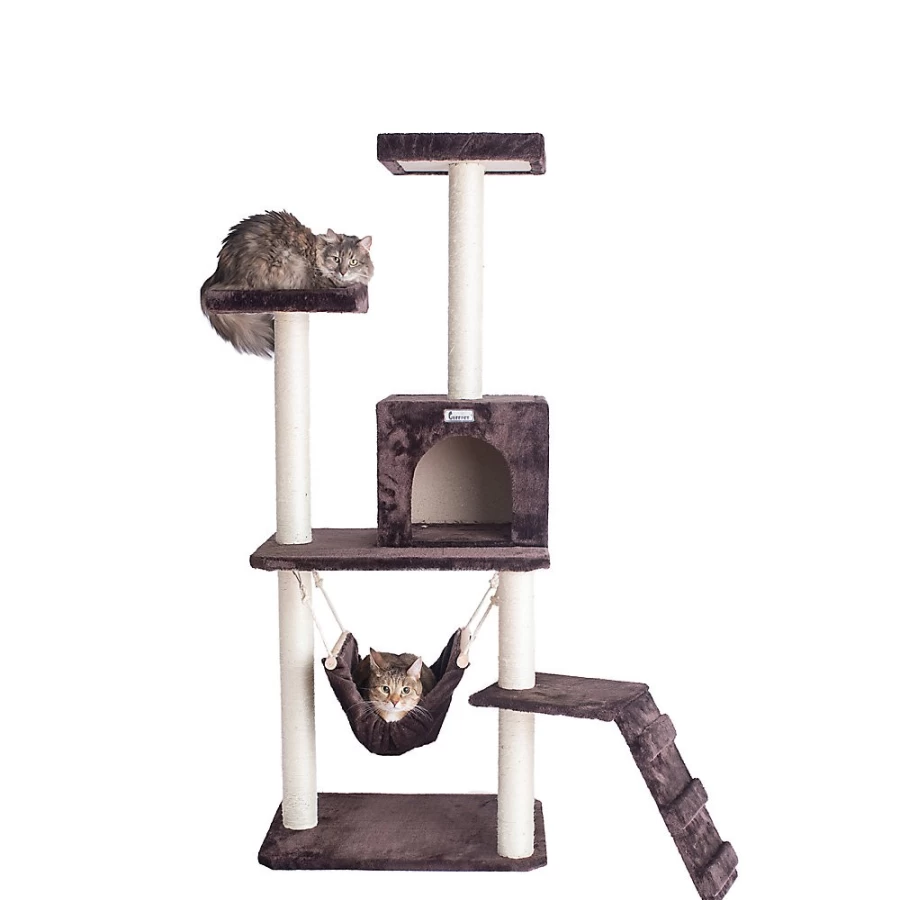 PetSmart GleePet 57-inch Cat Tree with Real Wood Frame and Faux Fur Cover in Coffee Brown