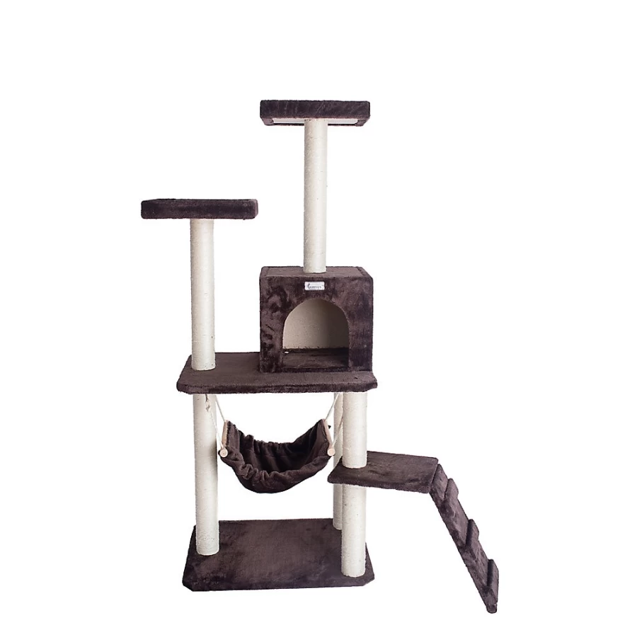 PetSmart GleePet 57-inch Cat Tree with Real Wood Frame and Faux Fur Cover in Coffee Brown