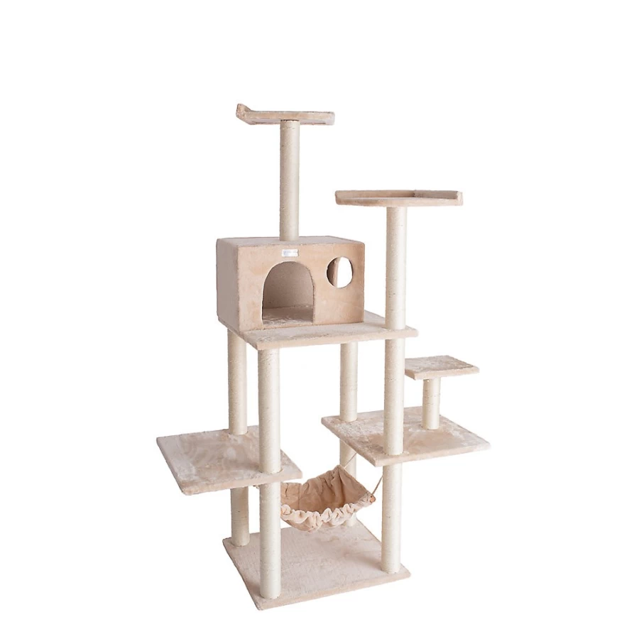 PetSmart Gleepet 68-inch Beige Faux Fur Cat Tree with Hammock & Condo - Real Wood Construction