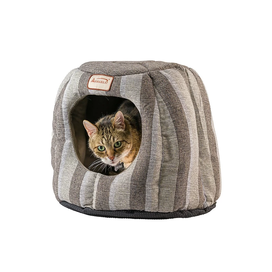 PetSmart Armarkat Gray & Silver Striped Cat Cave Bed for Cozy Comfort