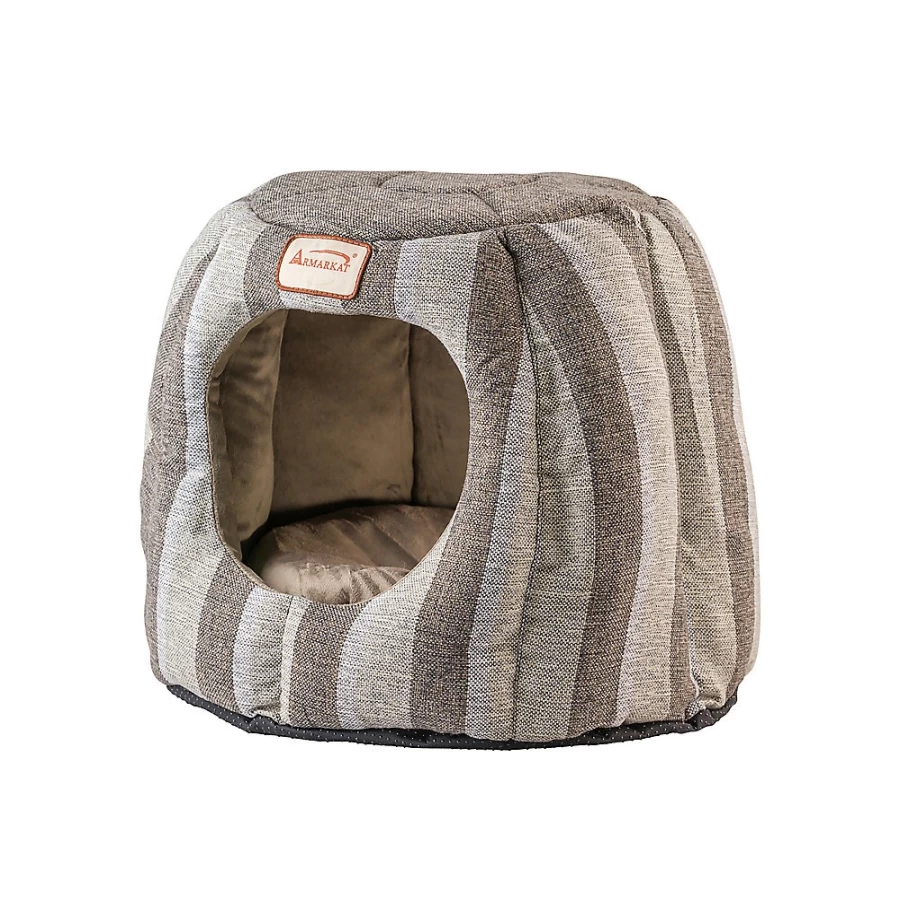 PetSmart Armarkat Gray & Silver Striped Cat Cave Bed for Cozy Comfort