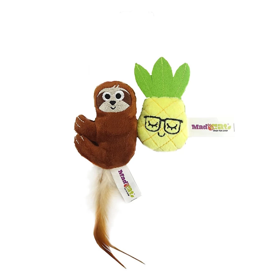 PetSmart Mad Cat Tropical Sloth Cat Toy - 2 Pack with Catnip & Silvervine, Soft Plush Cat Toys for Play