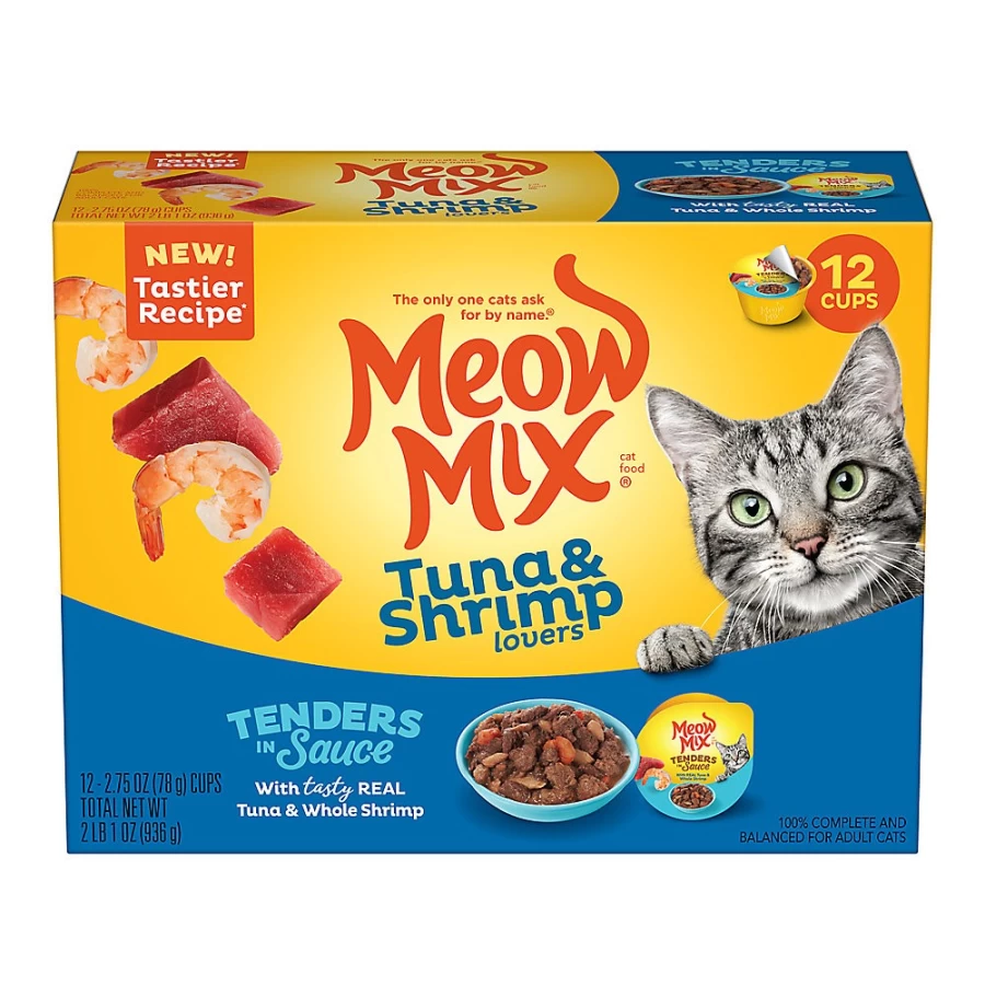 PetSmart Meow Mix Tender Favorites Wet Cat Food for All Ages - Tuna & Shrimp Flavor, 24-Pack